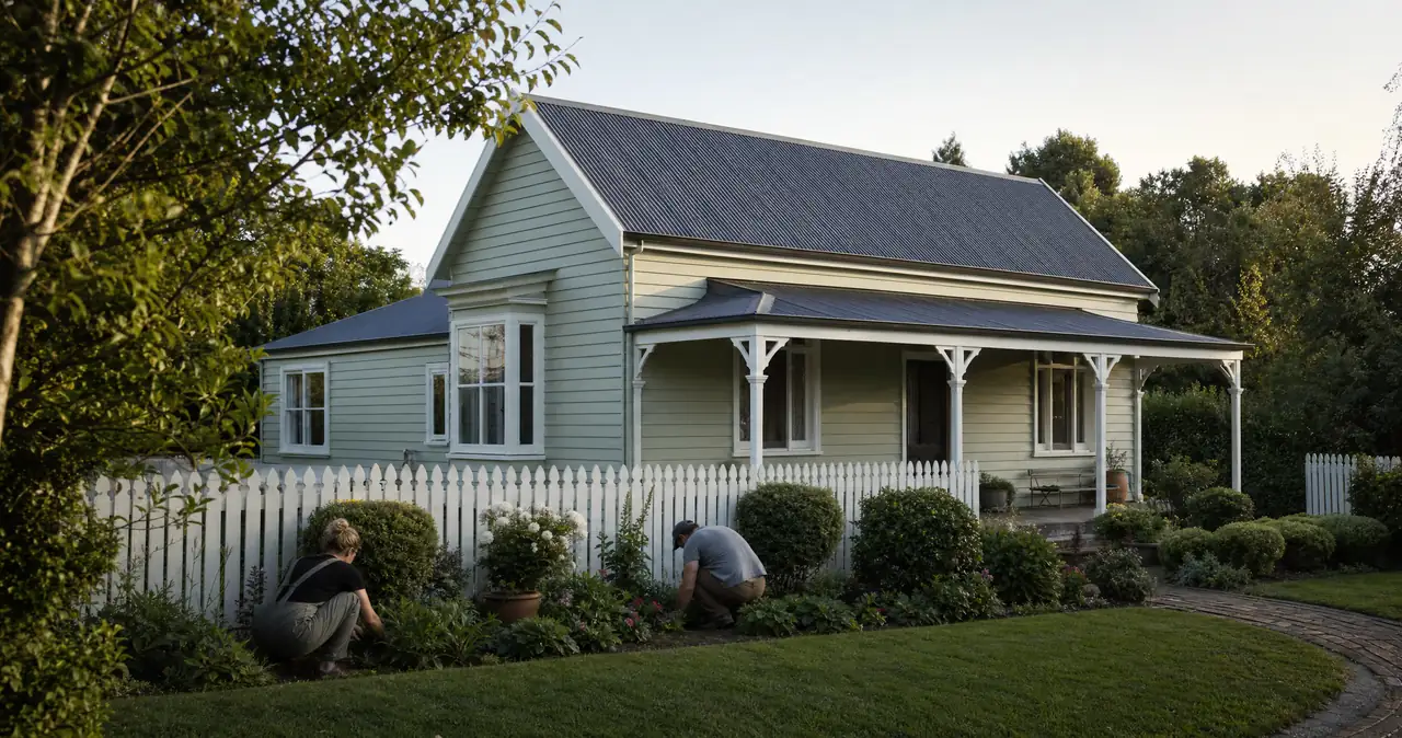 Insuring a home in a flood zone, on an afternoon garden behind a New Zealand house.